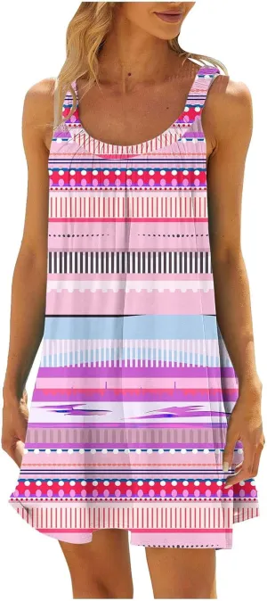 Women Beach Wear Dresses Summer Sleeveless Mini Dress Casual Floral Print Sundress Trendy Vacation Short