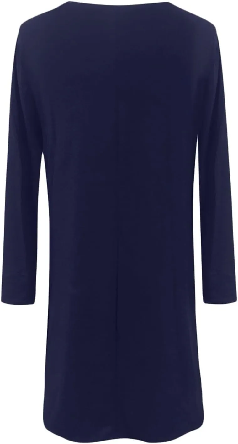 Women Casual Solid Long Sleeve Round Neck Loose Dress Ruffle Mini Dress Midi Summer Dresses for Women