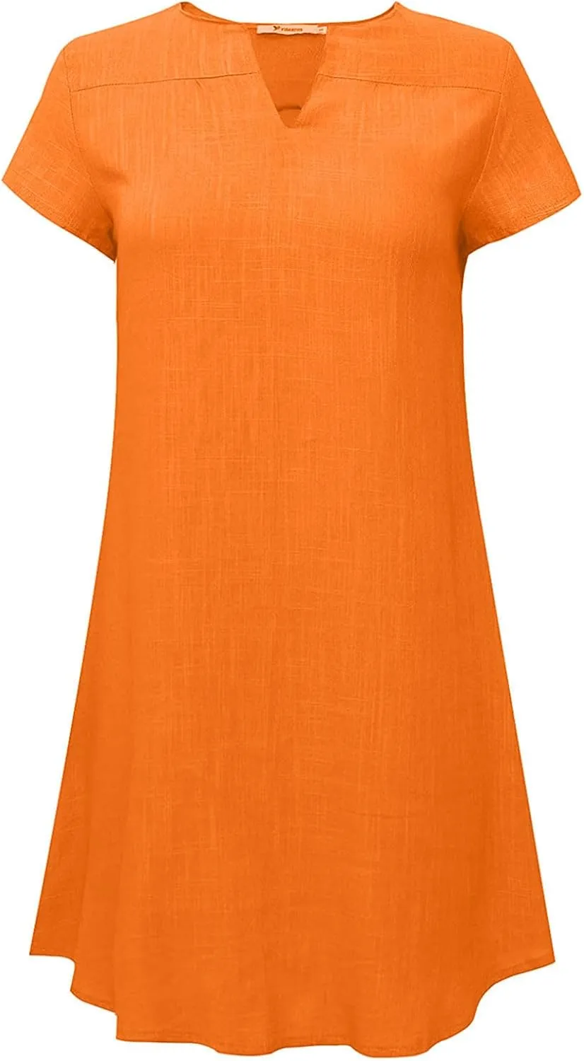 Women Cotton Linen Boho Dress Causal Summer Gauze Dresses Short Sleeve T Shirt Dress Trendy Dressy Ladies Clothing