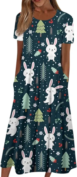 Women Easter Dresses Spring Flowers Midi Friends' Gathering Maternity Dress Cowl Neck Egg Hunt Spring Themed Party Sun Dress