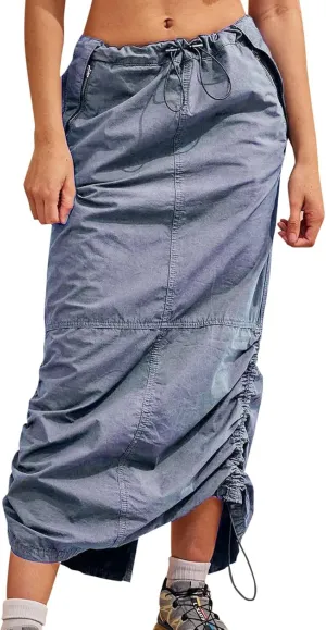 Women Elegant Skirt Long Skirt with Slit for Womens Beach Maxi Sexy Midi Skirts with Pocket Drawstring Waist