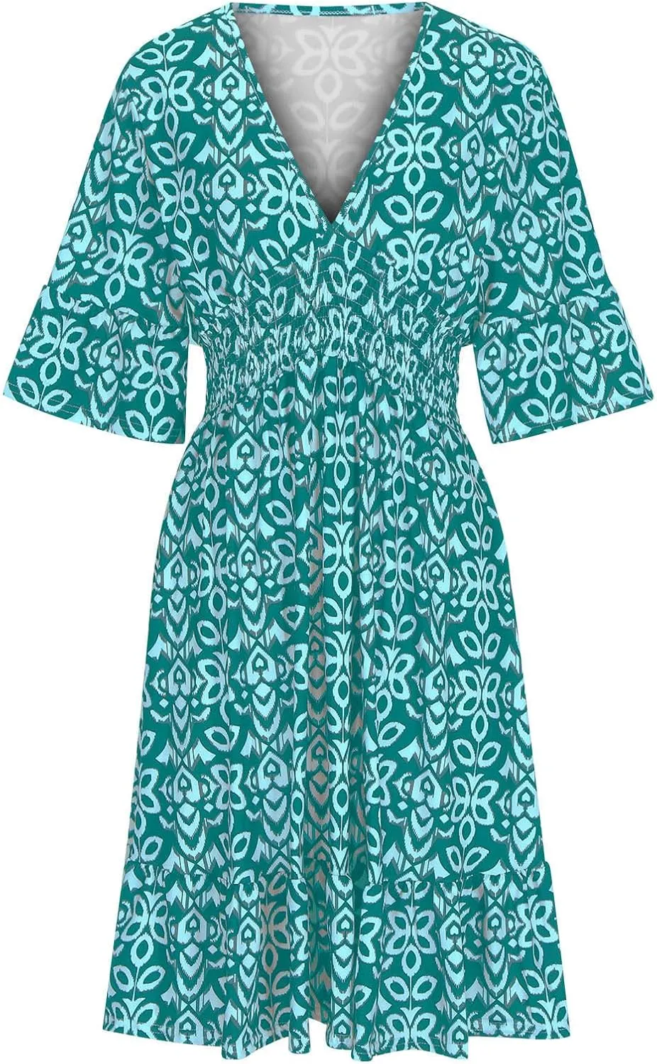 Women Floral Dresses 2024 Boho Casual Summer Dresses Flowy Vneck 3/4 Sleeve Dress Bohemian Beach Vacation Cute Clothes