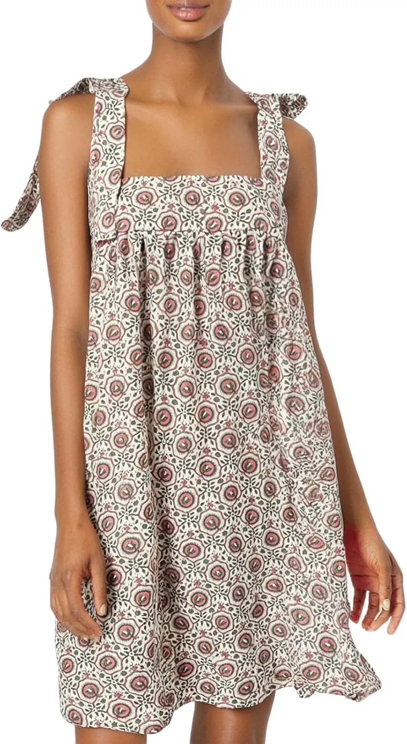 Women Floral Tie Shoulder Mini Dress Cute Square Neck Loose Fit Beach Short Dress Backless Boho Vocation Sundress