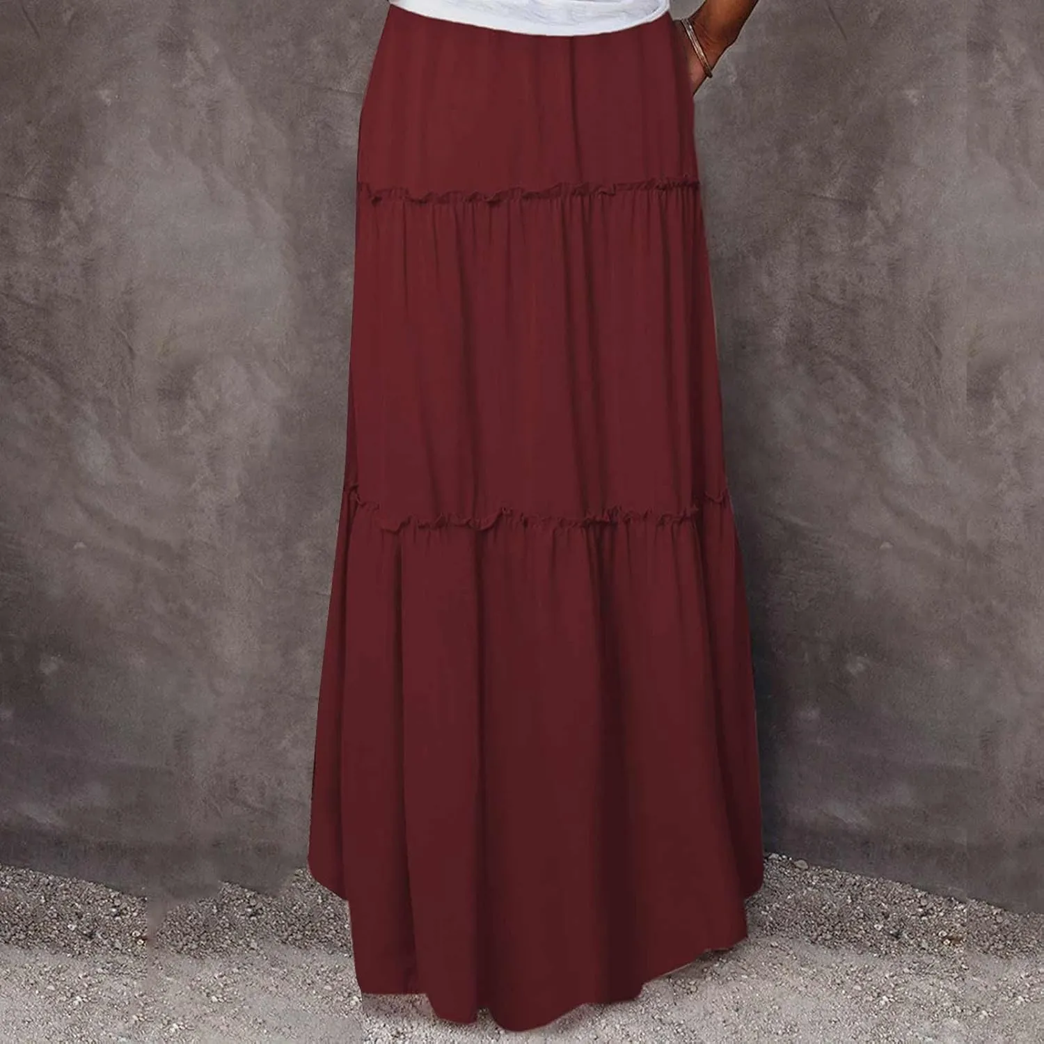 Women Maxi Skirts Elastic Waist Boho Skirt Summer A Line Skirts with Pockets Flowy Pleated Skirts Wedding Guest Skirt