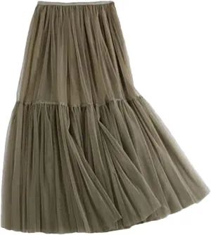 Women Mesh Skirt Elastic High Waist Fluffy Irregular Hem Casual A-Line Midi Skirts