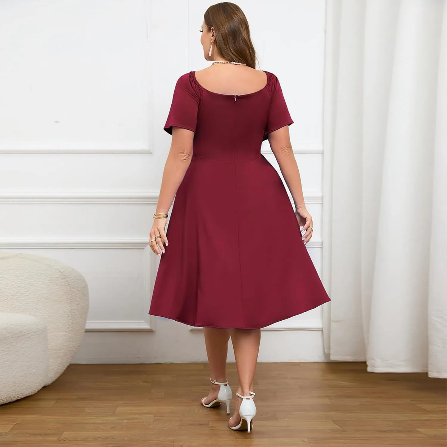 Women Plus Size Cocktail Dresses Tie Front Adjustable Strap, Satin Midi Prom Party Wedding Guest Formal Dress