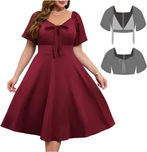 Women Plus Size Cocktail Dresses Tie Front Adjustable Strap, Satin Midi Prom Party Wedding Guest Formal Dress