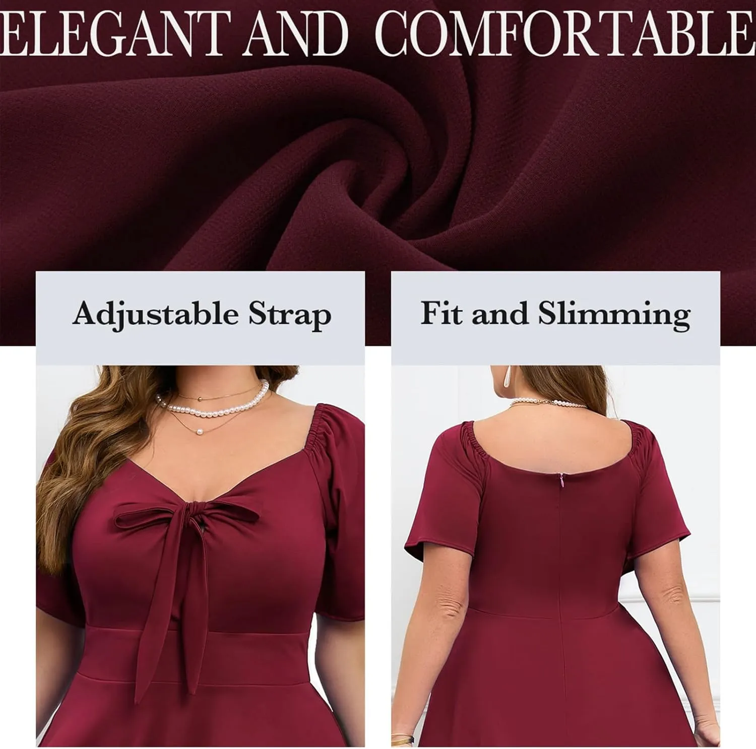 Women Plus Size Cocktail Dresses Tie Front Adjustable Strap, Satin Midi Prom Party Wedding Guest Formal Dress