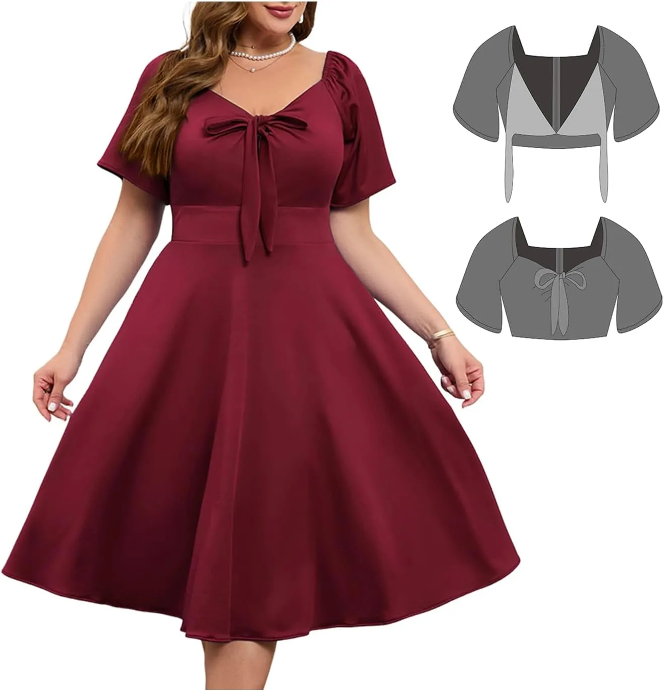 Women Plus Size Cocktail Dresses Tie Front Adjustable Strap, Satin Midi Prom Party Wedding Guest Formal Dress