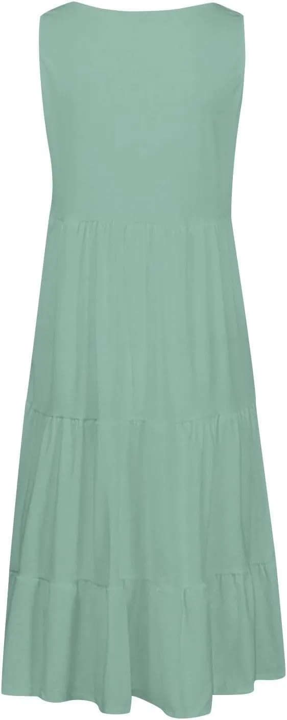 Women Plus Size Summer Dresses Loose Fit Crew Neck Sleeveless Sundress Cute Peplum Tired Beach Vacation Midi Dress
