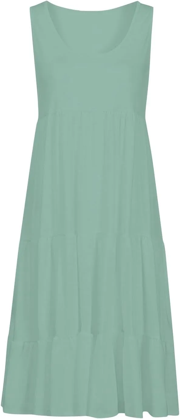 Women Plus Size Summer Dresses Loose Fit Crew Neck Sleeveless Sundress Cute Peplum Tired Beach Vacation Midi Dress