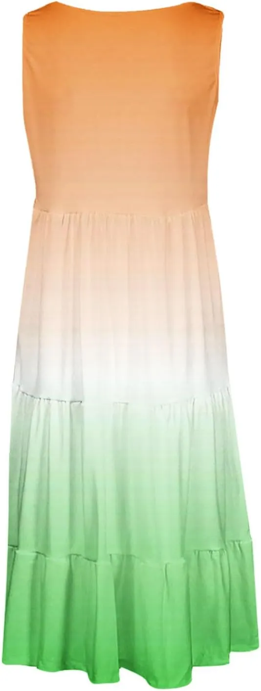 Women Plus Size Tank Dress Sleeveless Crew Neck Pleated Beach Mini Dresses Ruffle Tiered Flowy Summer Sundresses
