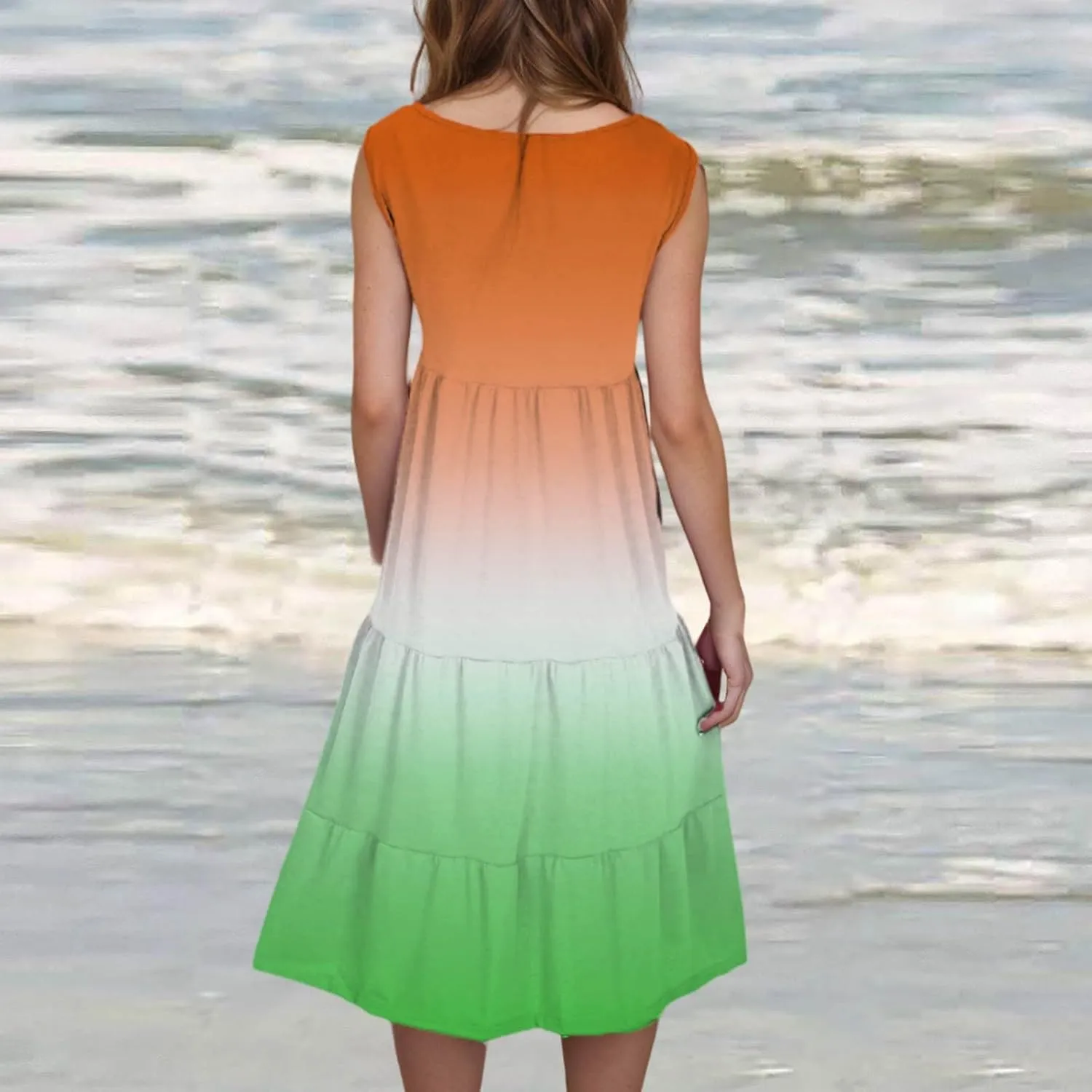 Women Plus Size Tank Dress Sleeveless Crew Neck Pleated Beach Mini Dresses Ruffle Tiered Flowy Summer Sundresses