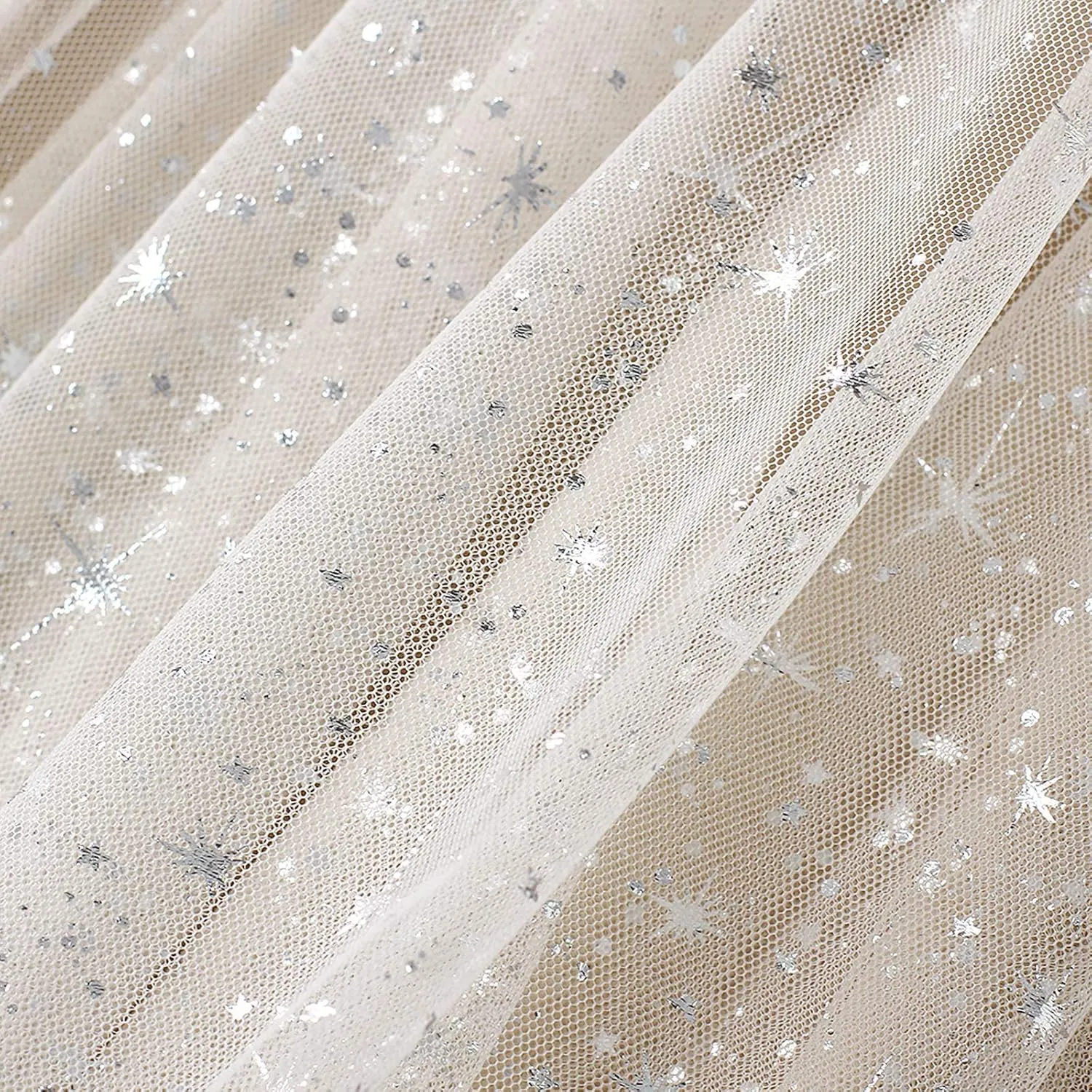 Women Starry Sky Gillter Midi Tulle Skirts High Waist Double Layer Mesh Tutu Sequin Skirts A-line Pleated Skirts