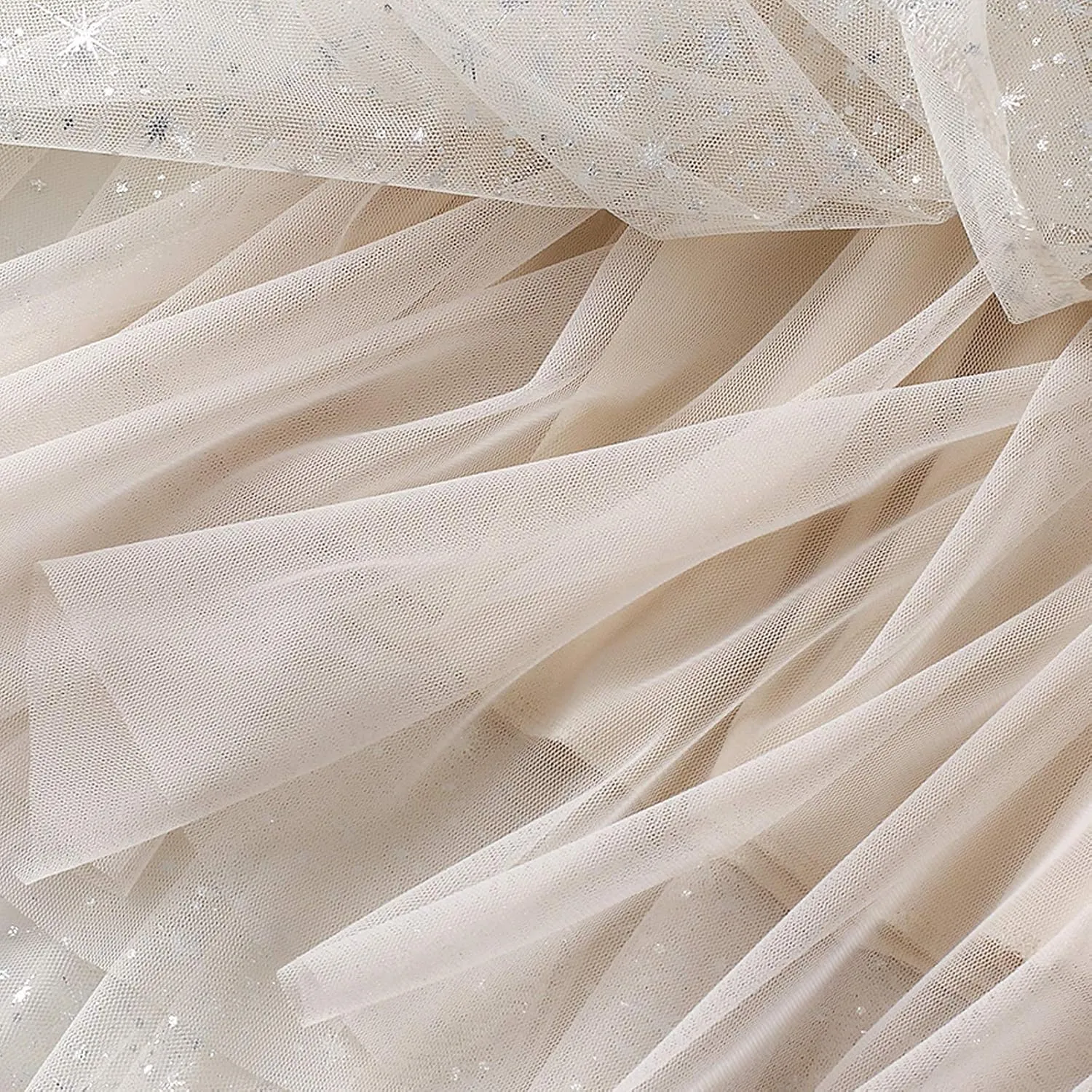 Women Starry Sky Gillter Midi Tulle Skirts High Waist Double Layer Mesh Tutu Sequin Skirts A-line Pleated Skirts