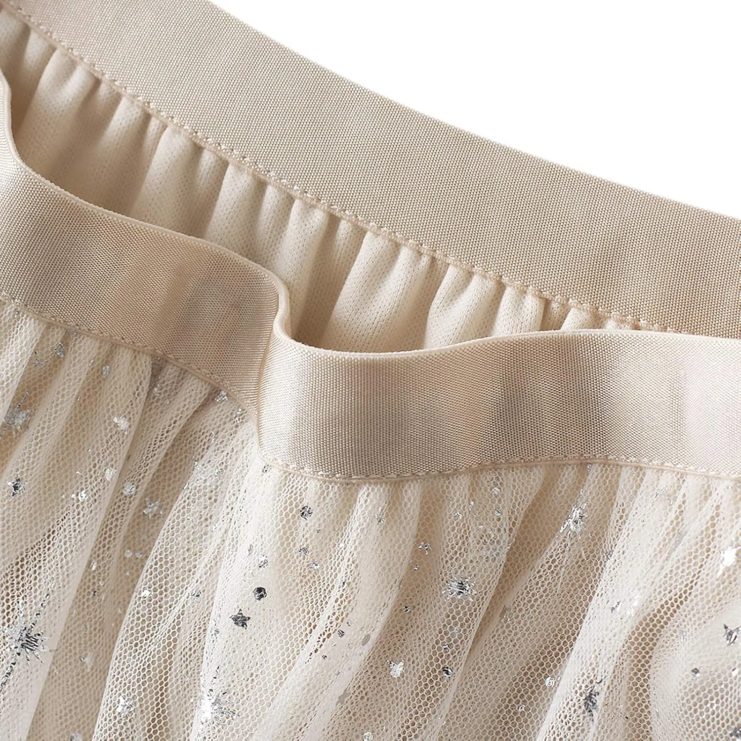 Women Starry Sky Gillter Midi Tulle Skirts High Waist Double Layer Mesh Tutu Sequin Skirts A-line Pleated Skirts