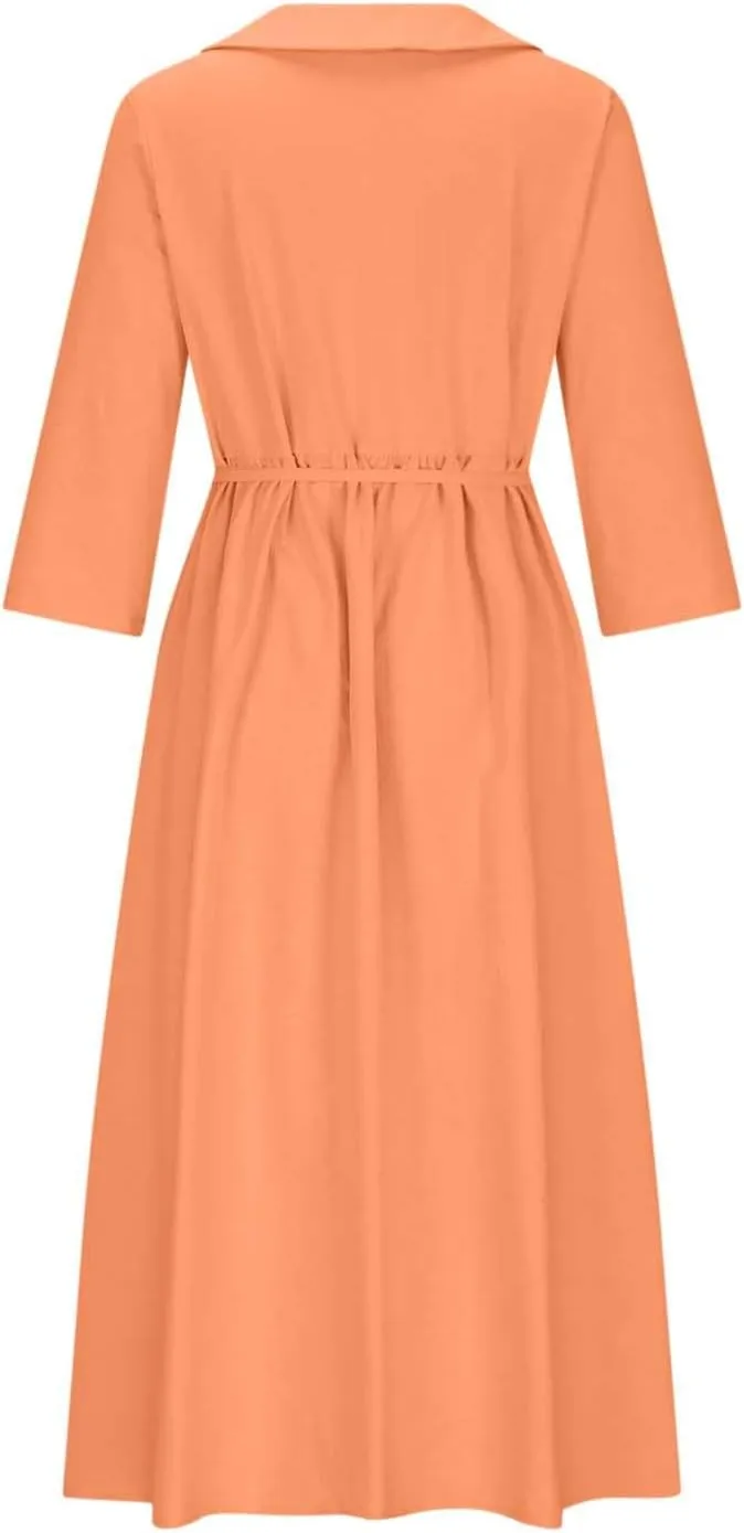Women Summer Dress Casual 2025 Trendy Lace Up Long Sundress Button Boho Sun Dresses Vacation Beach Flowy Dress