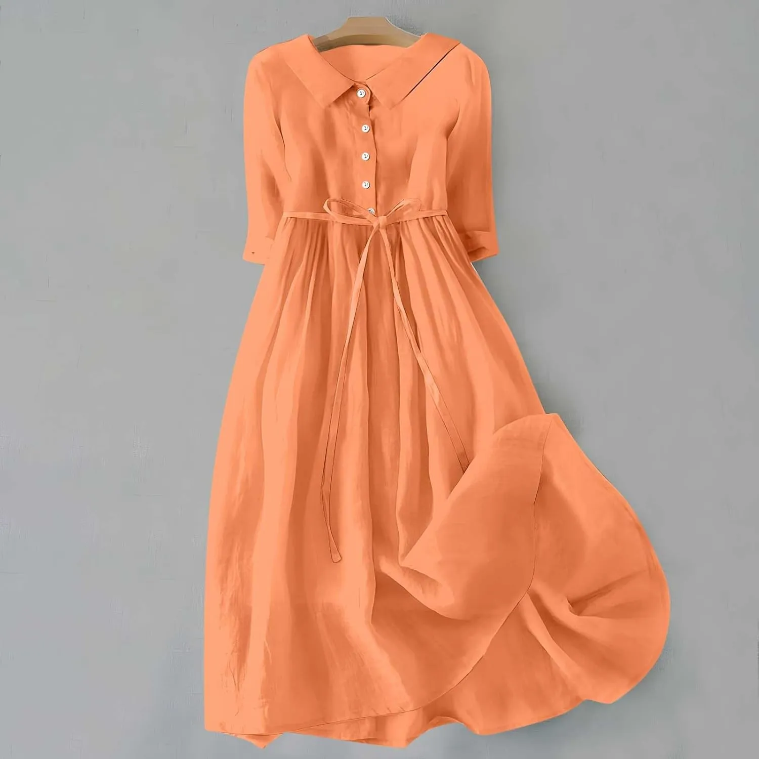 Women Summer Dress Casual 2025 Trendy Lace Up Long Sundress Button Boho Sun Dresses Vacation Beach Flowy Dress