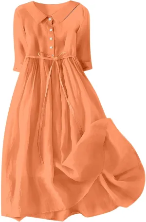 Women Summer Dress Casual 2025 Trendy Lace Up Long Sundress Button Boho Sun Dresses Vacation Beach Flowy Dress