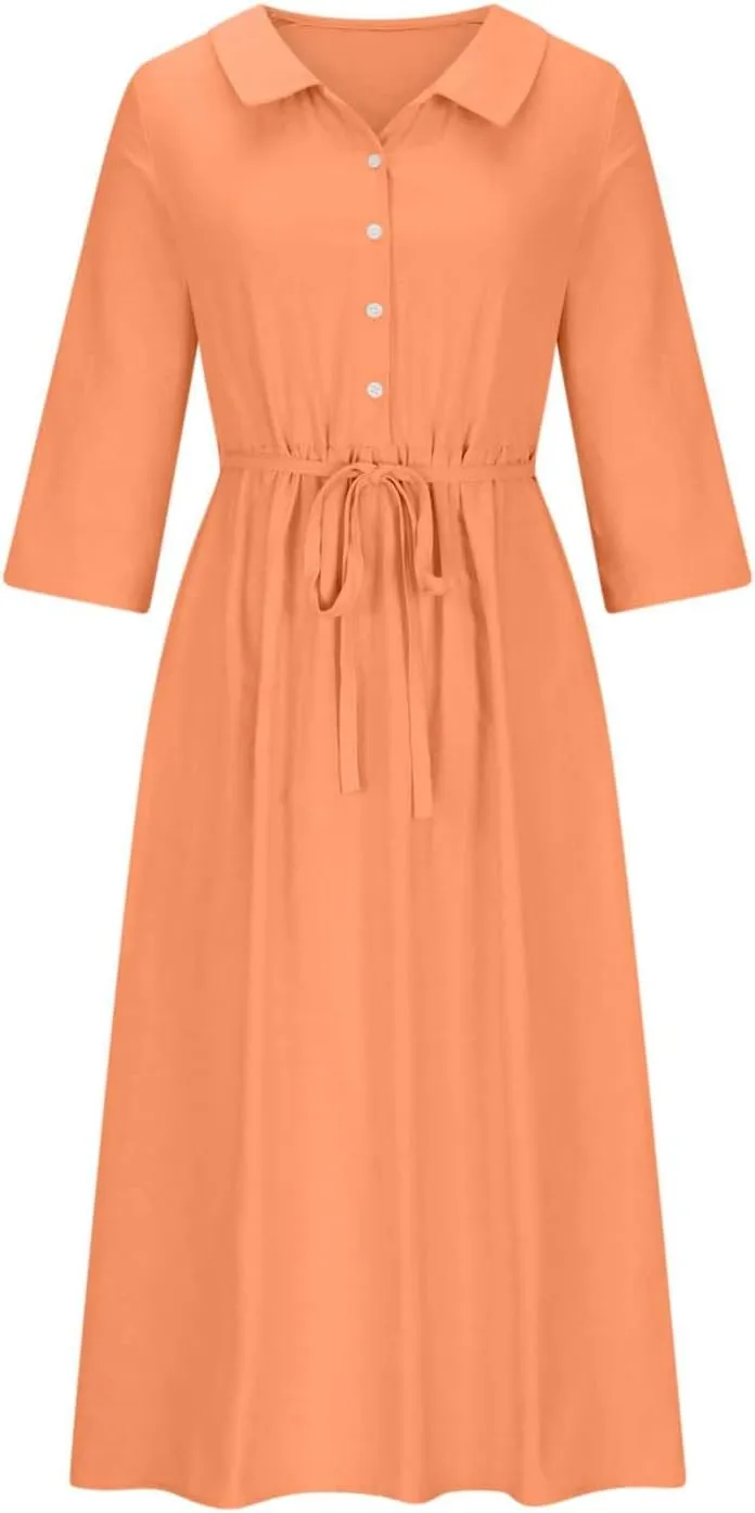 Women Summer Dress Casual 2025 Trendy Lace Up Long Sundress Button Boho Sun Dresses Vacation Beach Flowy Dress