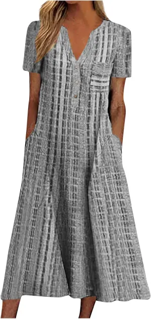 Women Summer Maxi Dress Short Sleeve Swing Casual Floral Baggy Vacation Long Beach Sundress Outfits