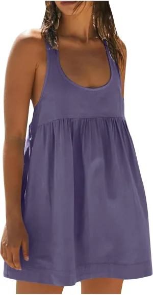 Women Trendy Athletic Dress 2024 Hot Shot Mini Dress Scoop Neck Casual Summer Romper Dresses Tennis Workout Outfits