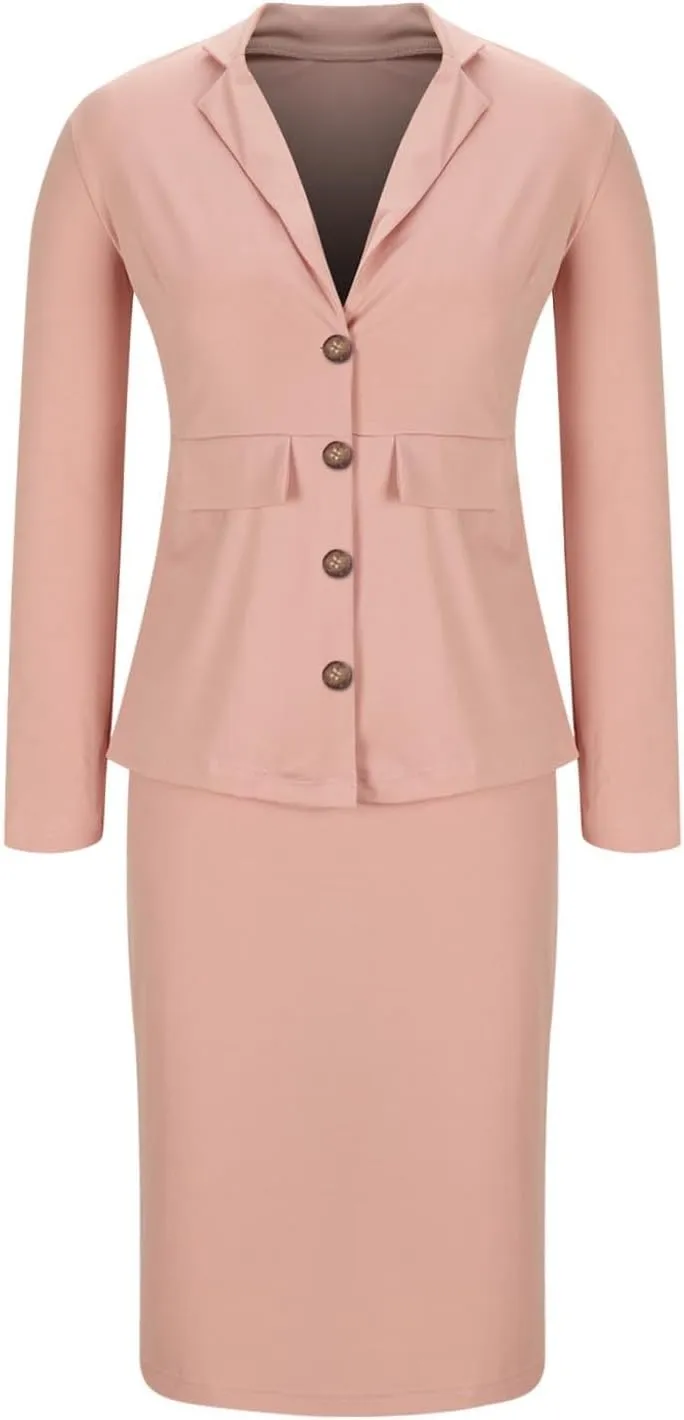 Women Wear to Work Dress 2 Piece Elegant Wrap Blazer Dresses Set Business Casual Long Sleeve Blazer and Pencil Skirt