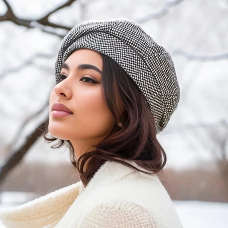 Women Wool Beret for Elegant Lady Winter Female Cotton Hats Plaid Vintage Octagonal Casual Autumn Cap