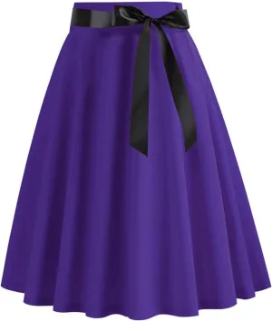 Women's 1950S Vintage Skirts Bow Belt High Waist A-Line Pleated Short Skirt Solid Color Knee Length Midi Skirt