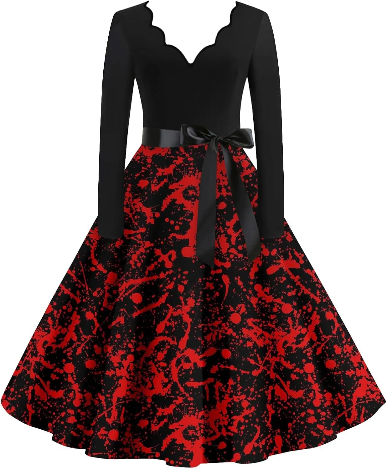Womens 2024 Casual Long Sleeve Plus Size Fashion Loose Halloween Graphic Printed Vintage Dresses