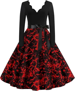 Womens 2024 Casual Long Sleeve Plus Size Fashion Loose Halloween Graphic Printed Vintage Dresses