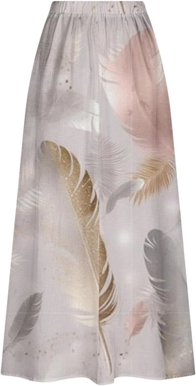 Women's 2024 Summer Printed Long Skirts Trendy Loose Fitted Skirt Pretty High Waist A-Line Maxi Skirt for Ladies