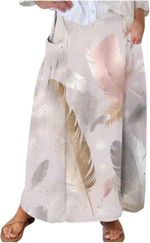 Women's 2024 Summer Printed Long Skirts Trendy Loose Fitted Skirt Pretty High Waist A-Line Maxi Skirt for Ladies