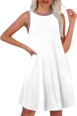 Women's 2025 Summer Sundress Ribbed Knit Sleeveless Crewneck A Line Mini Dress Casual Beach Vacation Dresses