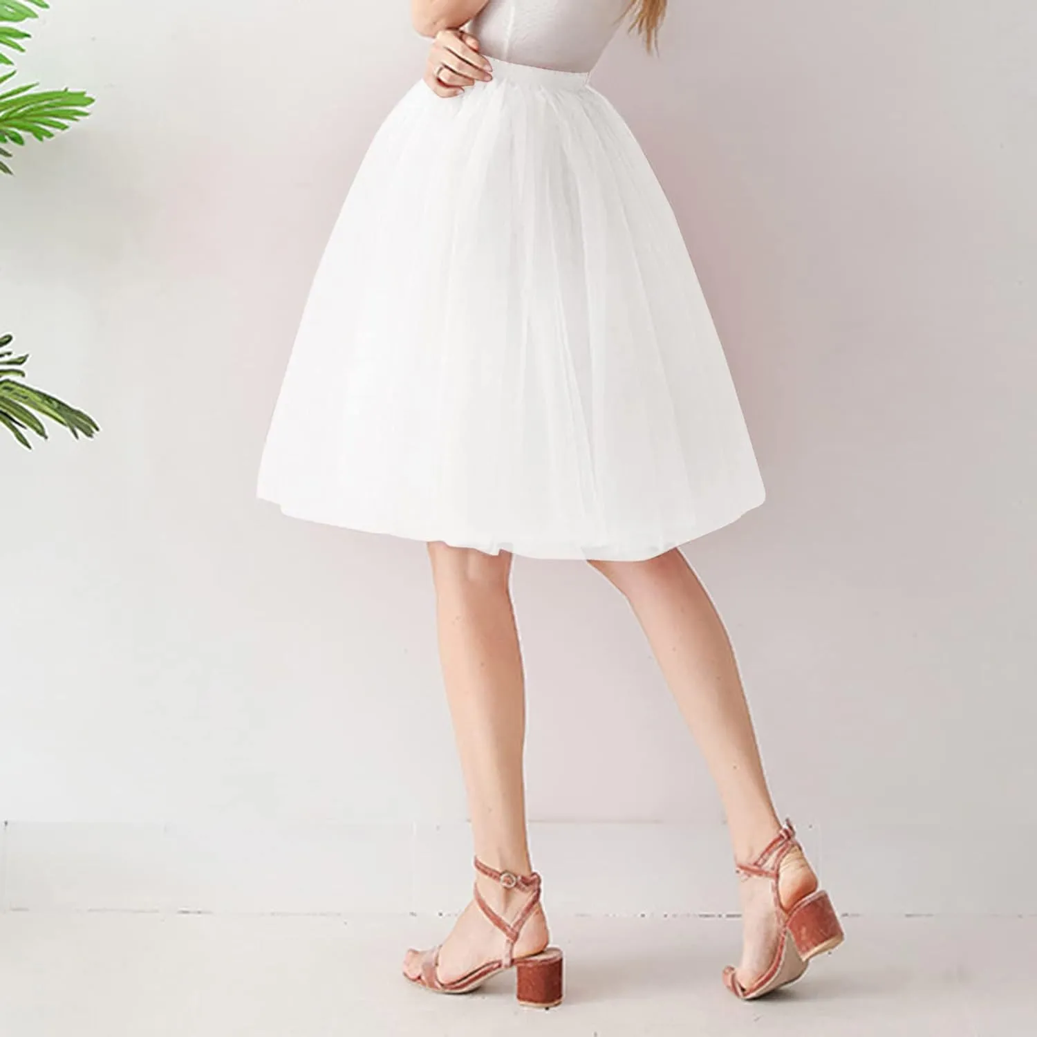 Women's A-Line High Waisted Midi Skirt Women's Tulle Skirt Short Gown Ballet Dance Dress Evening Skirt Pleated