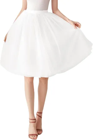 Women's A-Line High Waisted Midi Skirt Women's Tulle Skirt Short Gown Ballet Dance Dress Evening Skirt Pleated