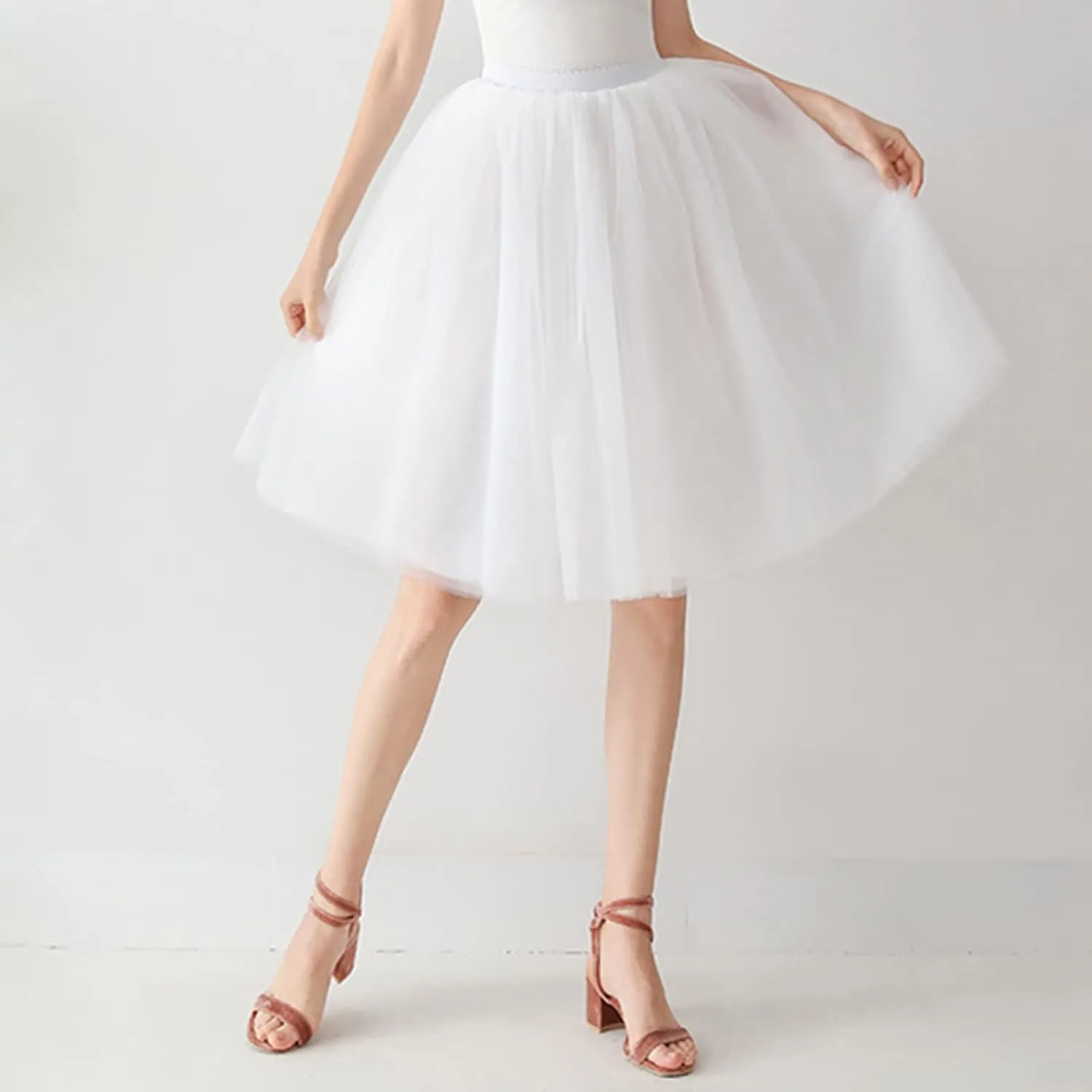 Women's A-Line High Waisted Midi Skirt Women's Tulle Skirt Short Gown Ballet Dance Dress Evening Skirt Pleated