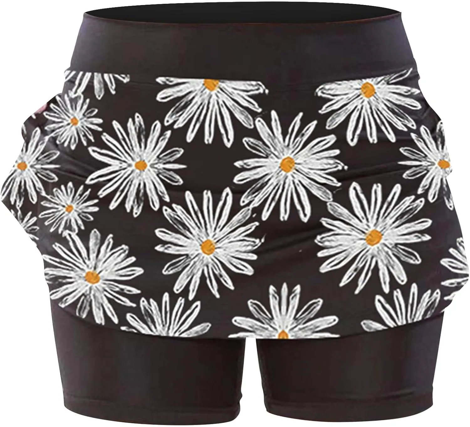 Women's Athletic Skorts Floral Printed Stretch Tummy Control Tight Tennis Skirts 2 in 1 Golf Gym Running Yoga Summer Shorts