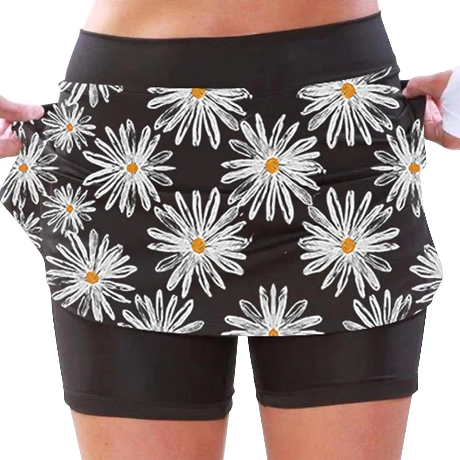 Women's Athletic Skorts Floral Printed Stretch Tummy Control Tight Tennis Skirts 2 in 1 Golf Gym Running Yoga Summer Shorts