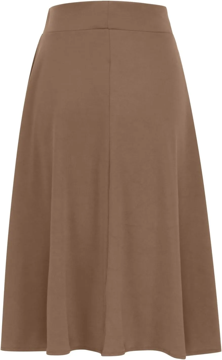 Womens Basic Solid Midi Skirts Casual Knee Length A-Line Skirt Lightweight Flare Pull On Closure Skirt Plus Size 3XL