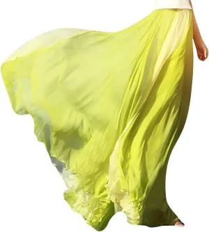 Women's Beach Maxi Skirts Elastic Waist Flowy Long Skirts Casual Lightweight Boho Chiffon Pleated A-Line Swing Skirts