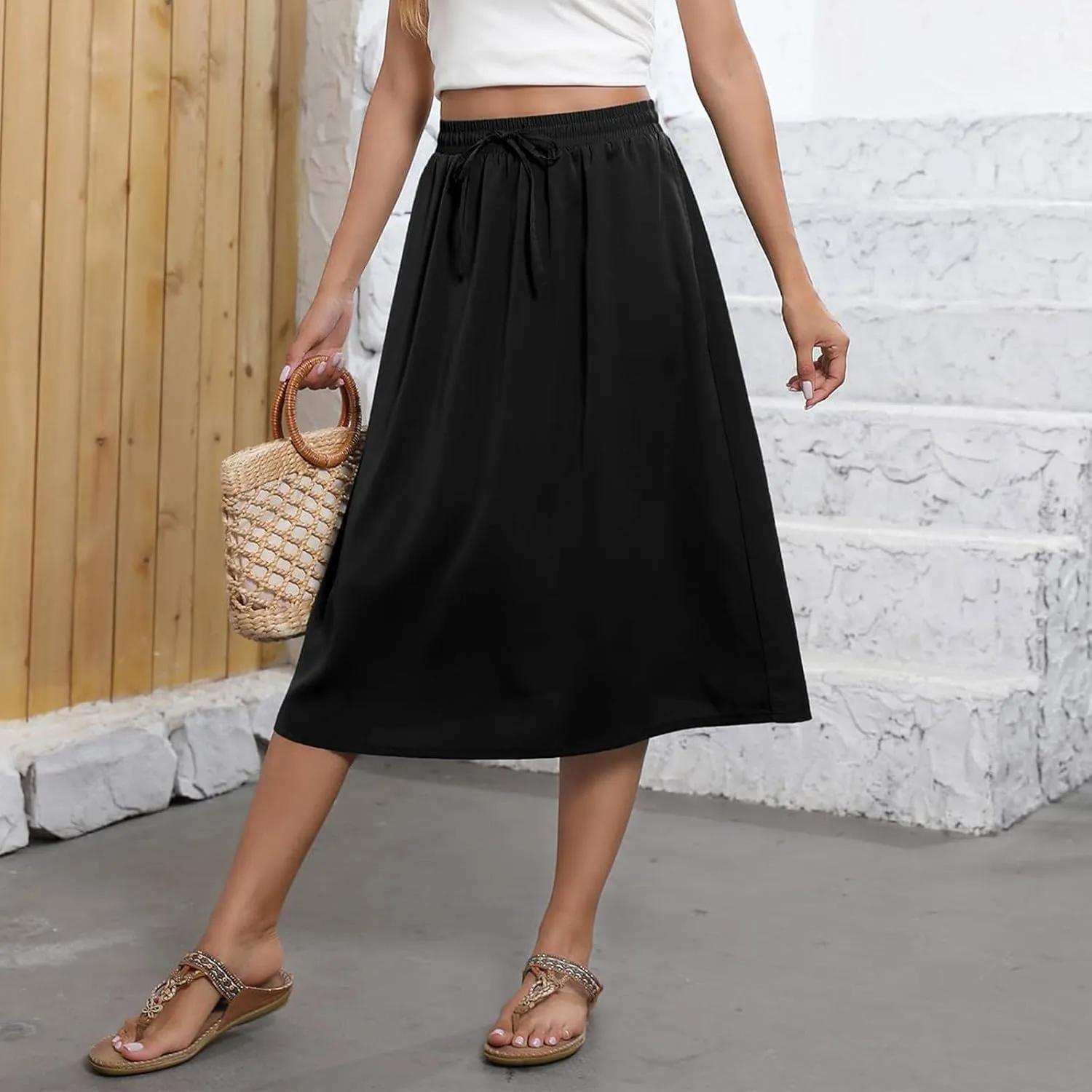 Women's Beach Vacation Clothes Casual Loose Trendy Elastic High Waist Floral Print Bohemian Maxi Skirts 2025, S-2XL