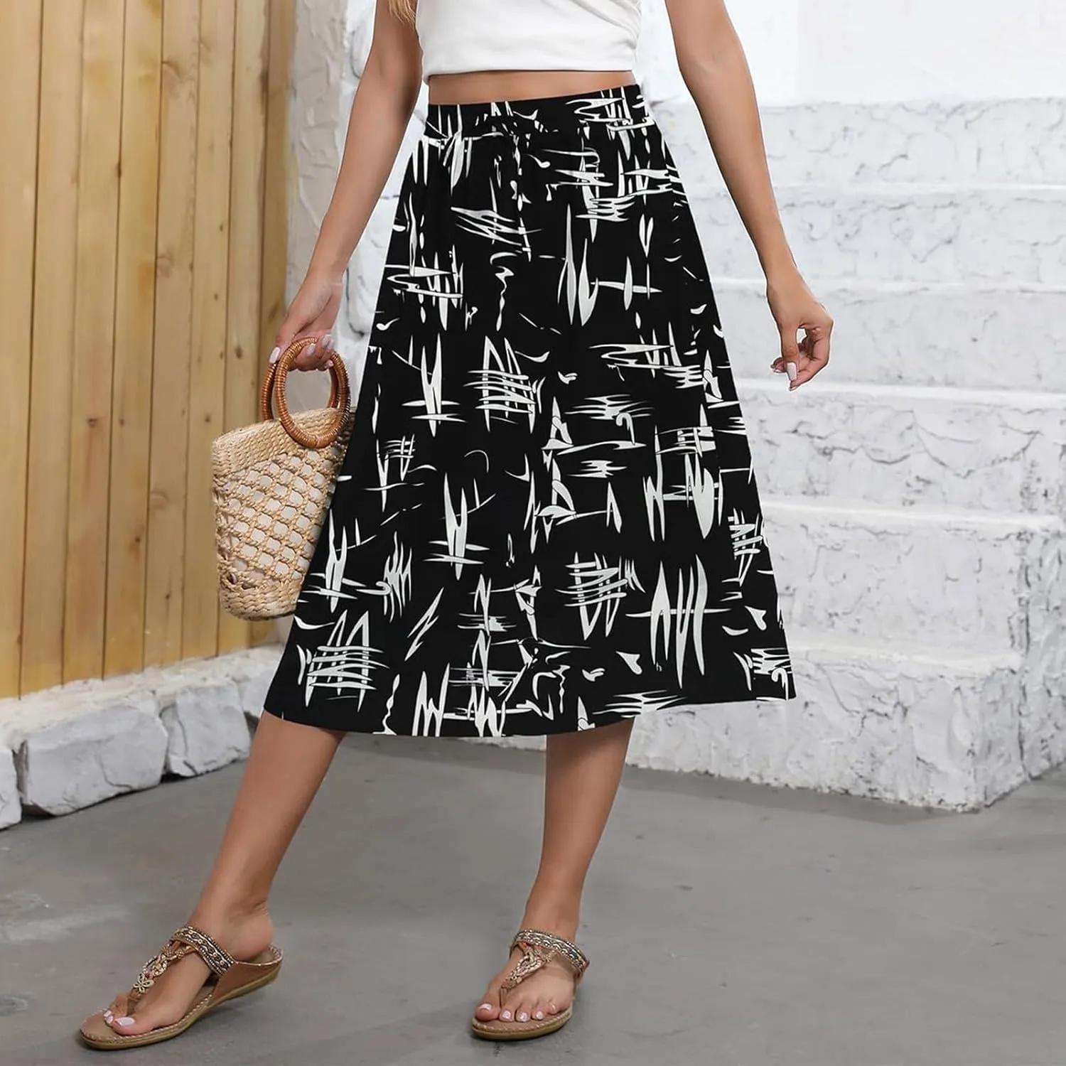 Women's Beach Vacation Clothes Casual Loose Trendy Elastic High Waist Floral Print Bohemian Maxi Skirts 2025, S-2XL