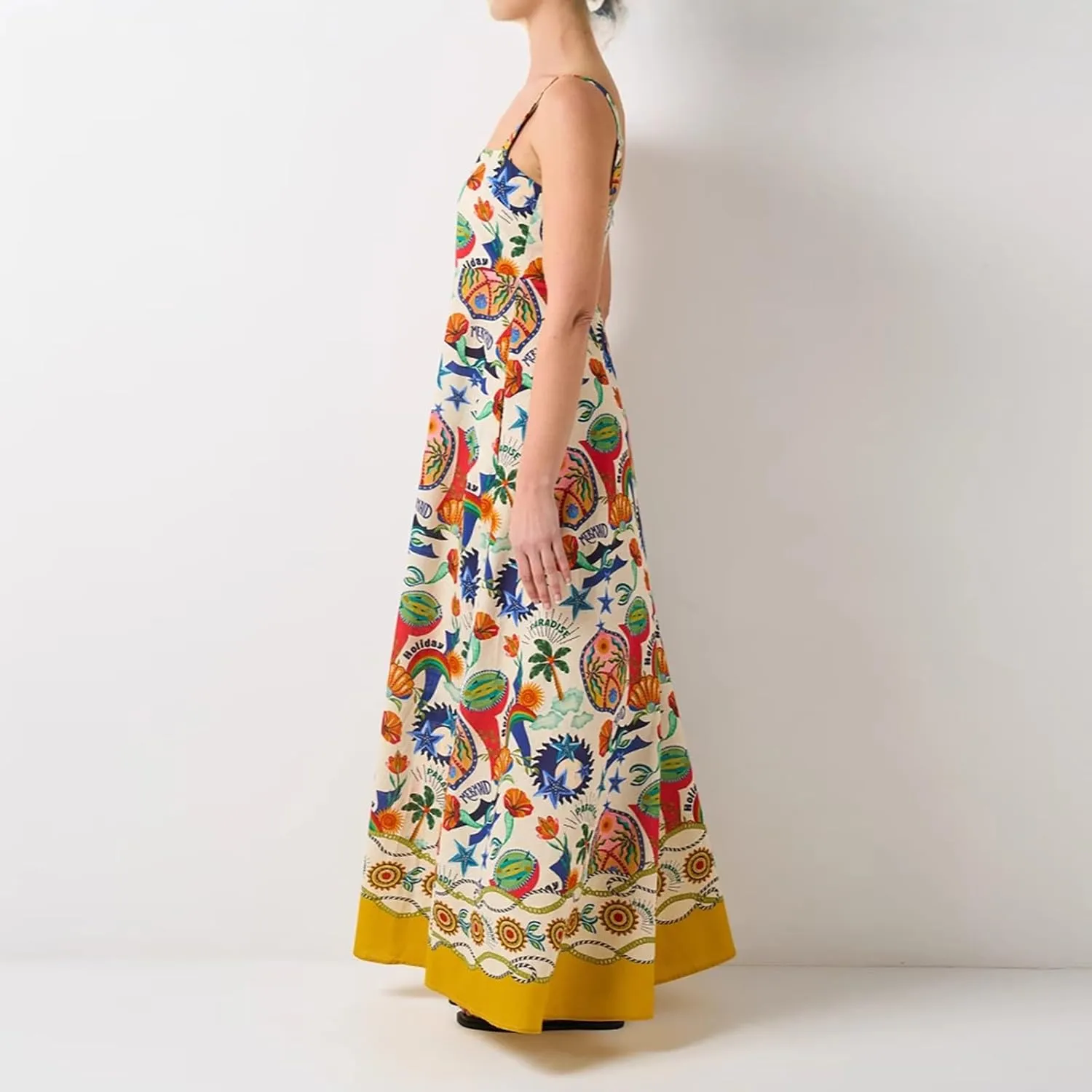 Women's Boho Tie Shoulder Dress Y2k Floral Long Flowy Maxi Dresses Cute Summer Smocked Picnic Beach Cami Sundress
