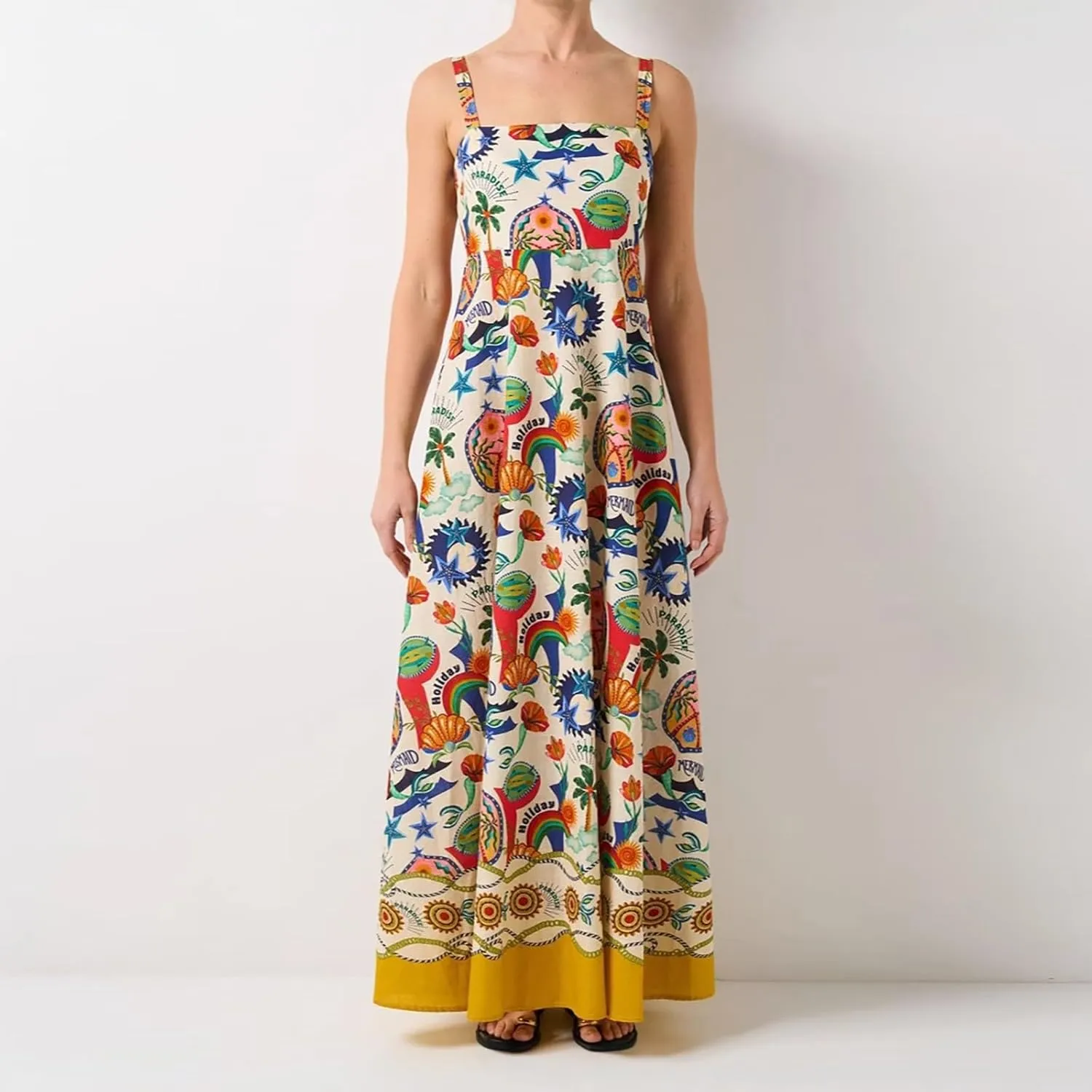 Women's Boho Tie Shoulder Dress Y2k Floral Long Flowy Maxi Dresses Cute Summer Smocked Picnic Beach Cami Sundress