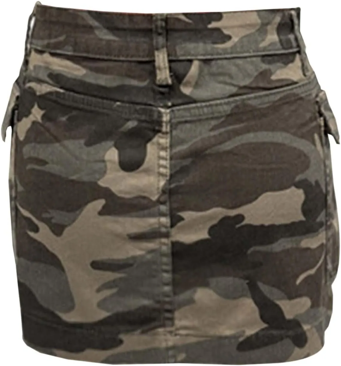 Womens Camo Denim Cargo Skirt with Pockets High Waisted Button Mini Skirt Y2k Trendy Slim Fit Distressed Bodycon Jean Skirts