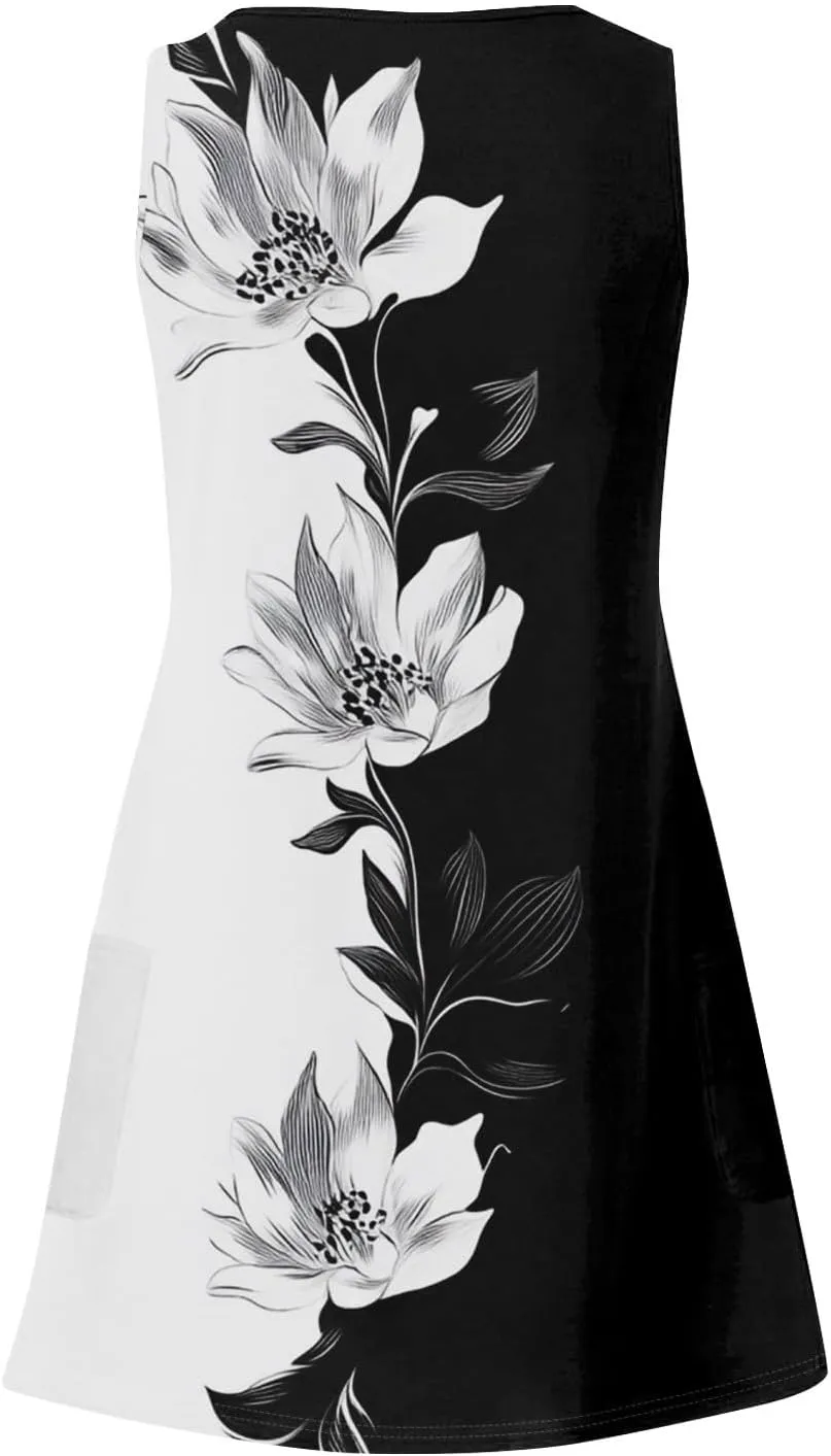 Women's Casual Dresses Crew Neck Sleeveless Floral Tank A Line Mini Dress Sundress 2025 Vestidos Casuales, S-3XL