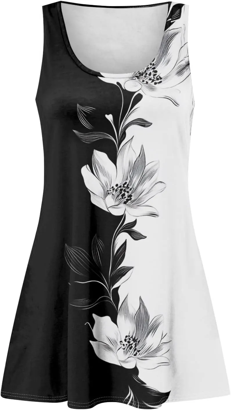 Women's Casual Dresses Crew Neck Sleeveless Floral Tank A Line Mini Dress Sundress 2025 Vestidos Casuales, S-3XL