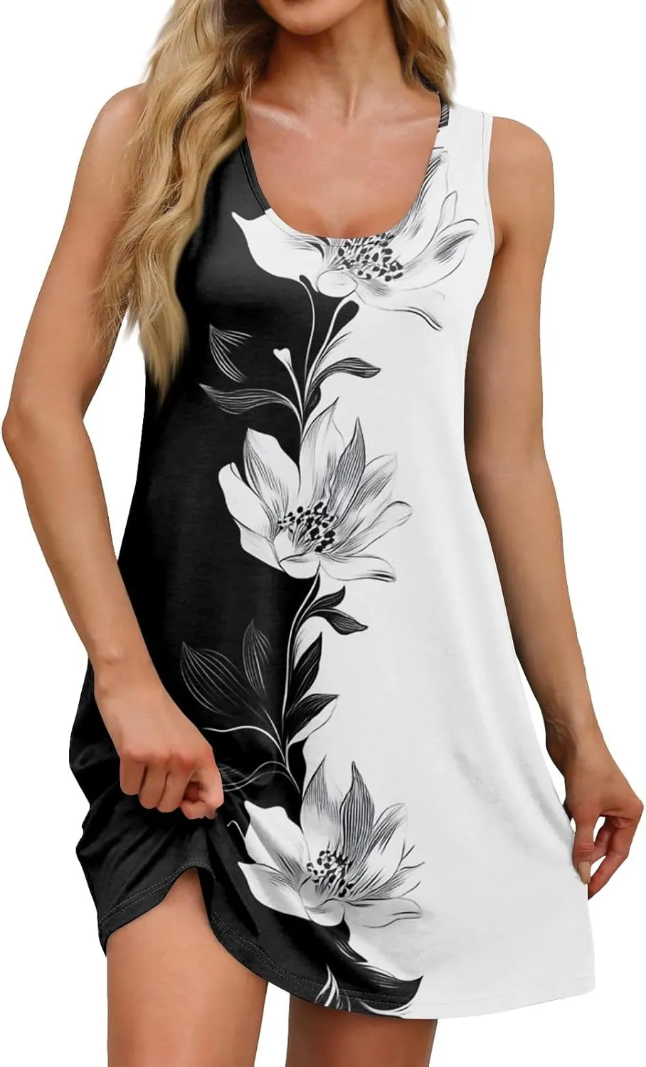 Women's Casual Dresses Crew Neck Sleeveless Floral Tank A Line Mini Dress Sundress 2025 Vestidos Casuales, S-3XL