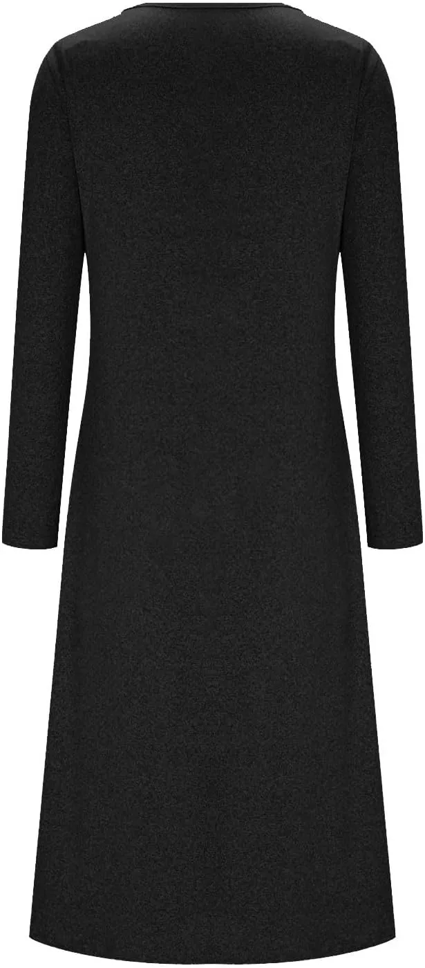 Women's Casual Midi Dress Front Pleated 3/4 Sleeve Dresses with Pocket, Ladies Dressy Knee Length Plain